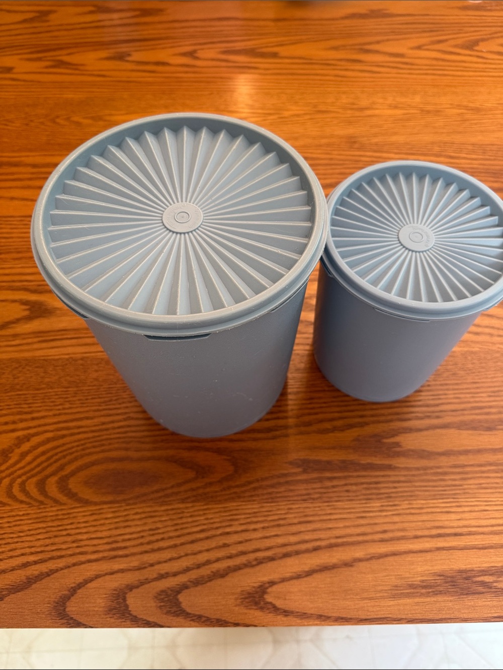 Set of Two Vintage Tupperware Country Blue Servalier Canisters with Lids
